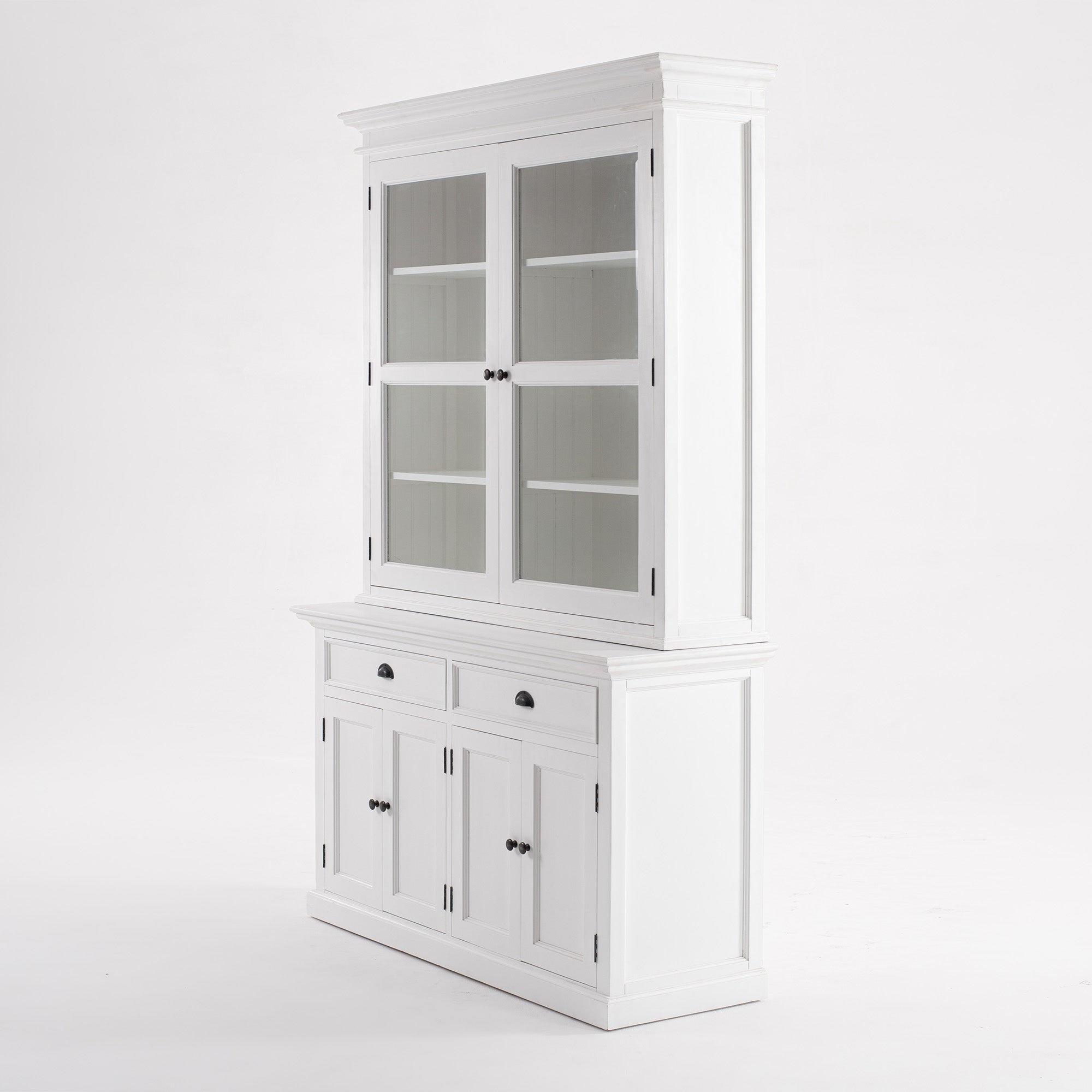 Halifax Coastal White Glass-Display Hutch Cabinet