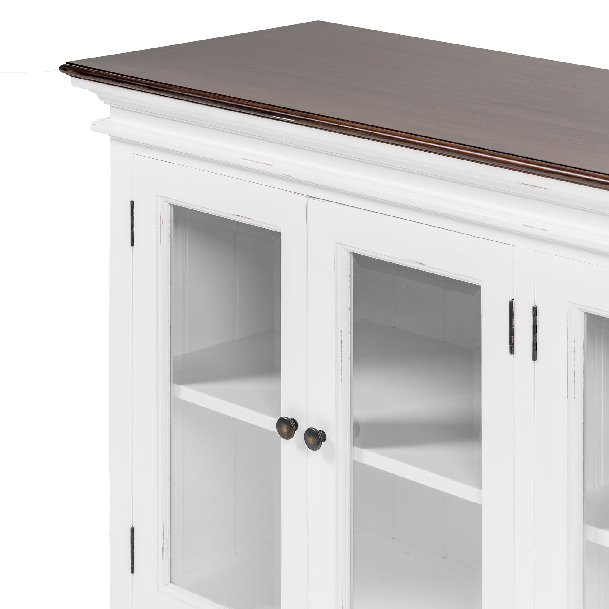 Halifax Accent Coastal White & Brown Display Buffet with 4 Glass Doors