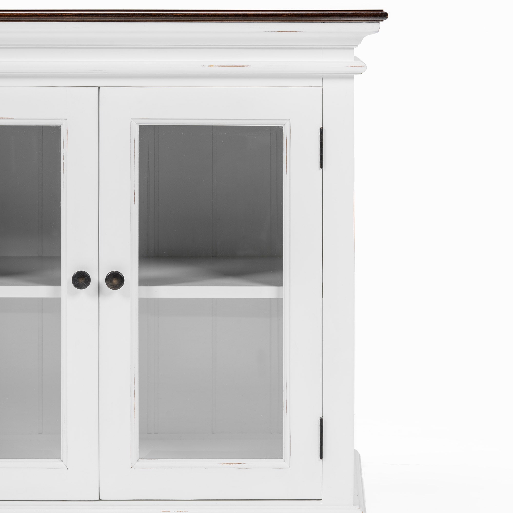 Halifax Accent Coastal White & Brown Display Buffet with 4 Glass Doors