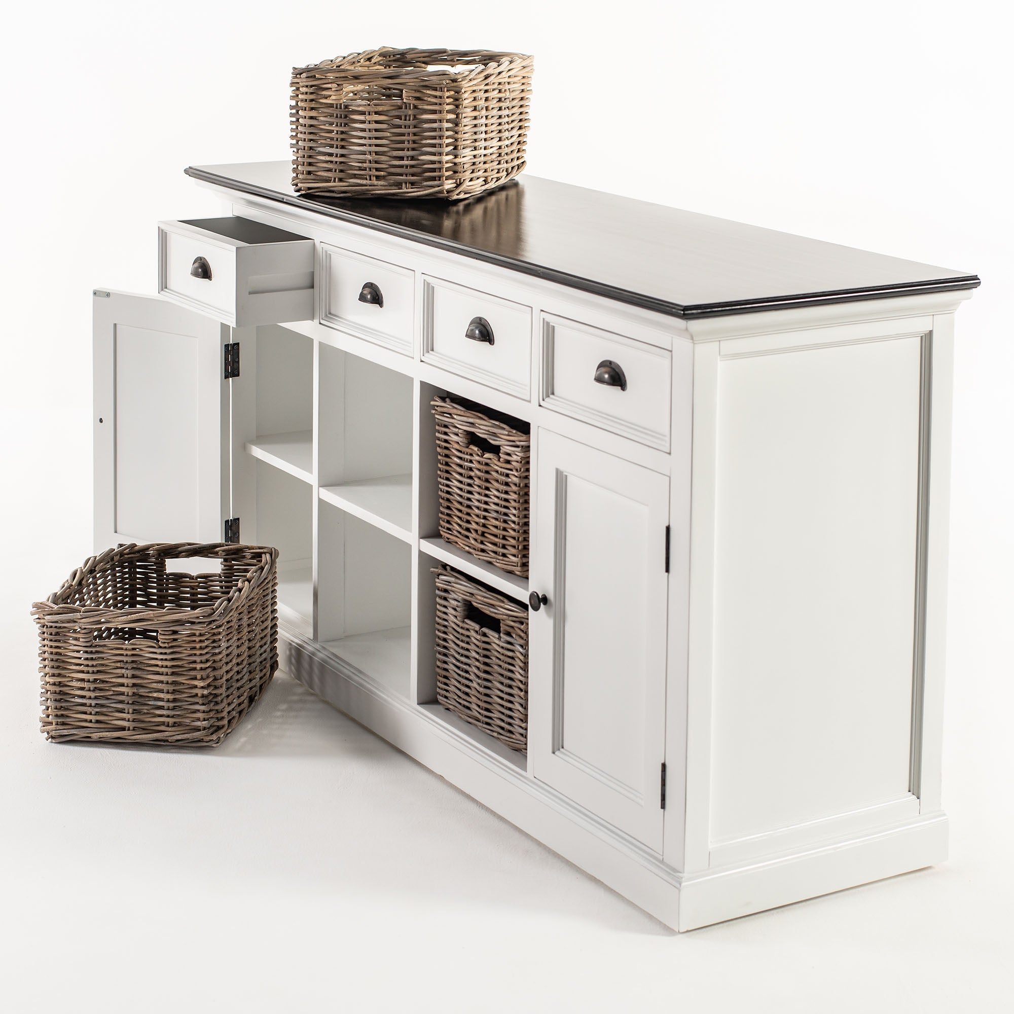 Halifax Contrast Farmhouse White & Black Buffet with 4 Baskets