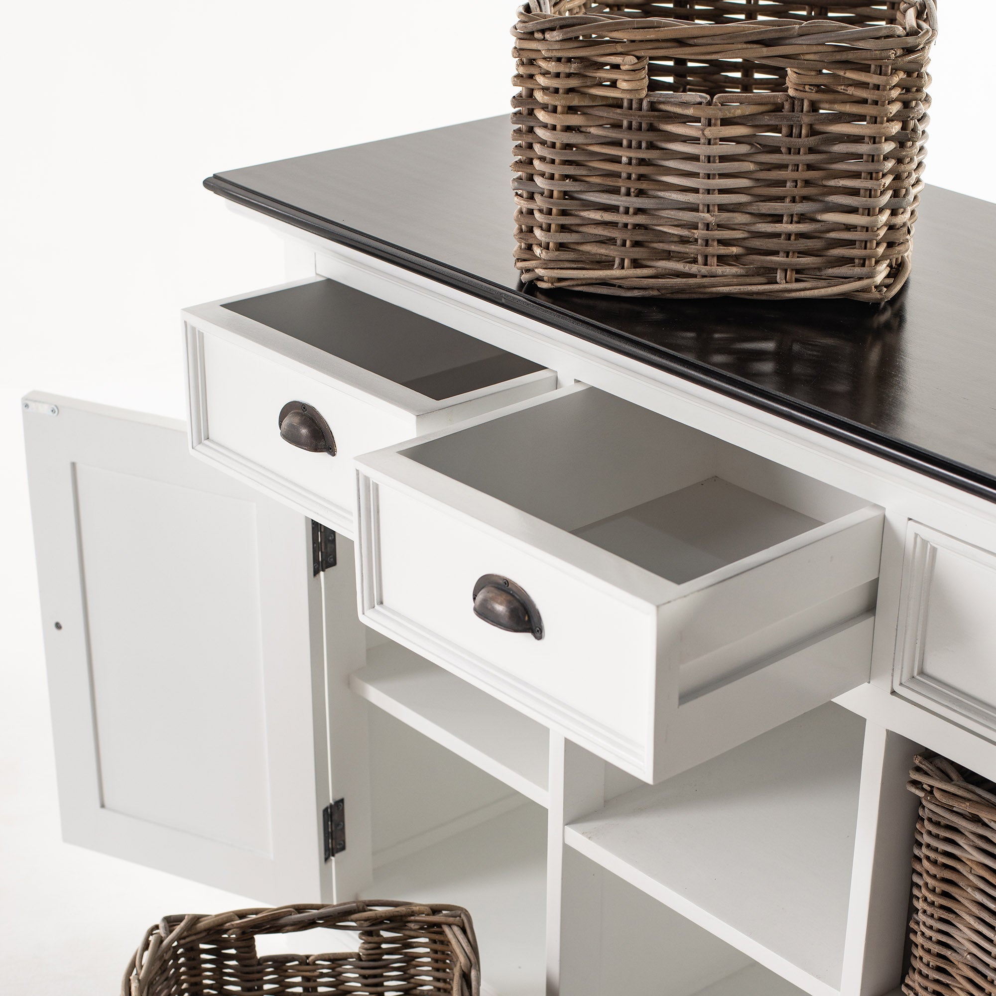 Halifax Contrast Farmhouse White & Black Buffet with 4 Baskets