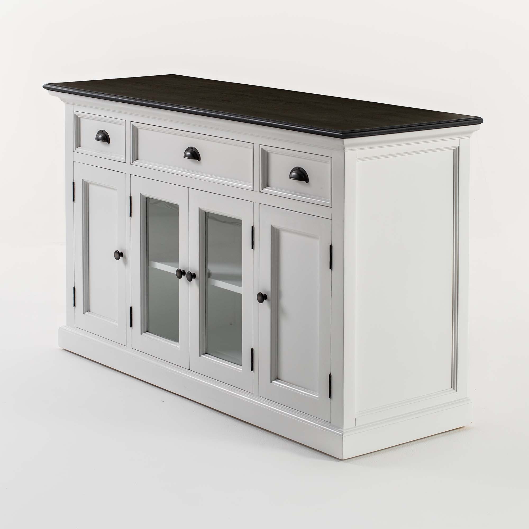 Halifax Contrast Farmhouse White & Black Buffet with 4 Doors 3 Drawers