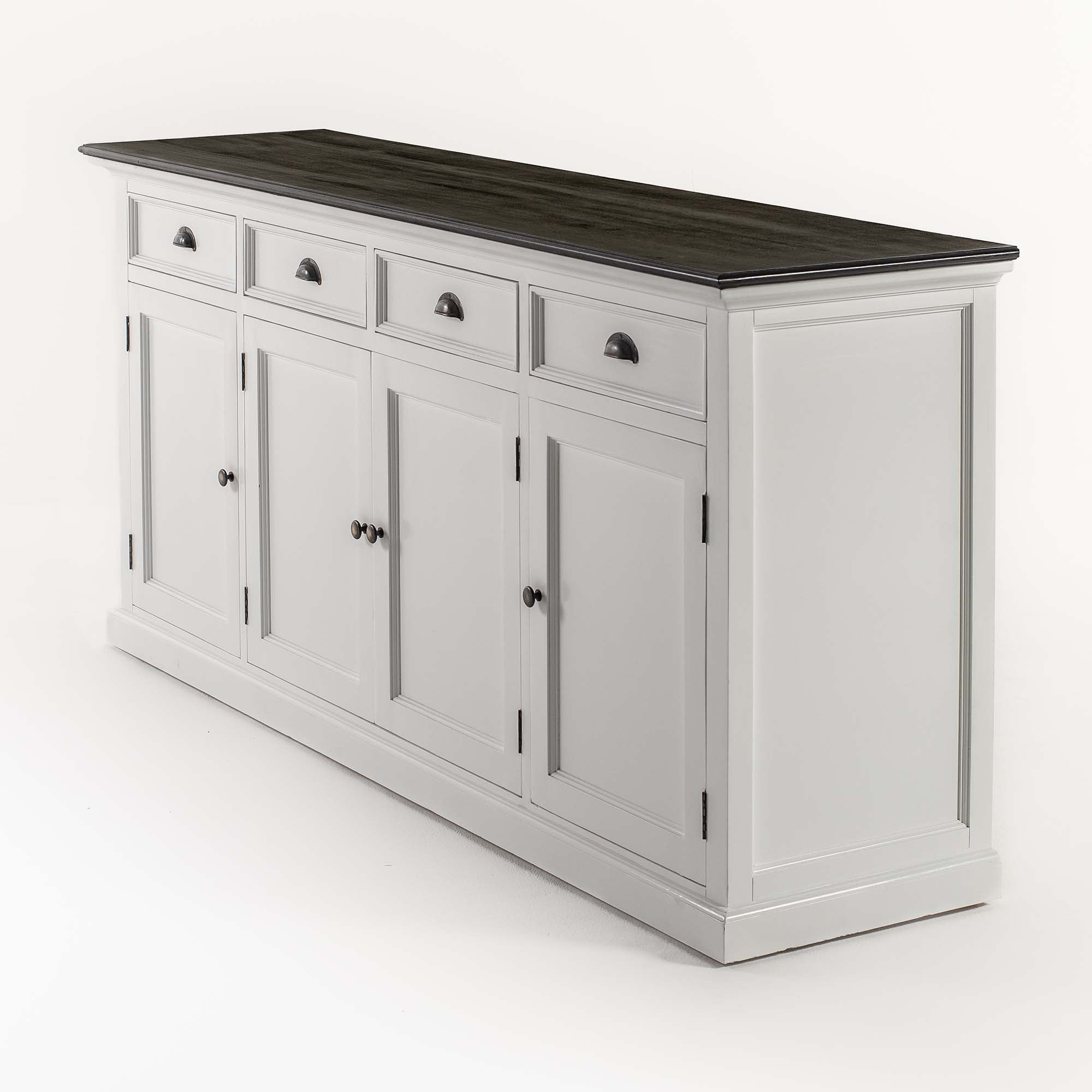 Halifax Contrast Farmhouse White & Black Buffet with 4 Doors 4 Drawers