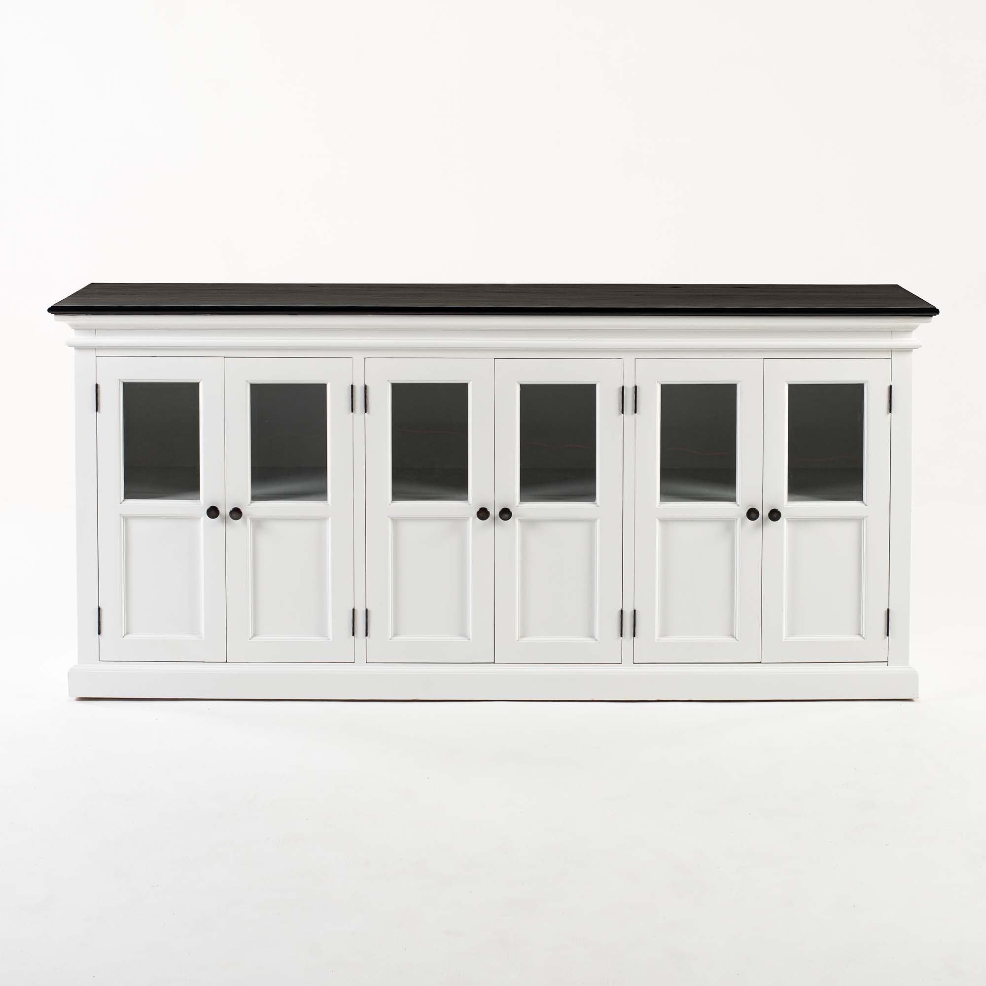 Halifax Contrast Farmhouse White & Black Buffet with 6 Glass Doors