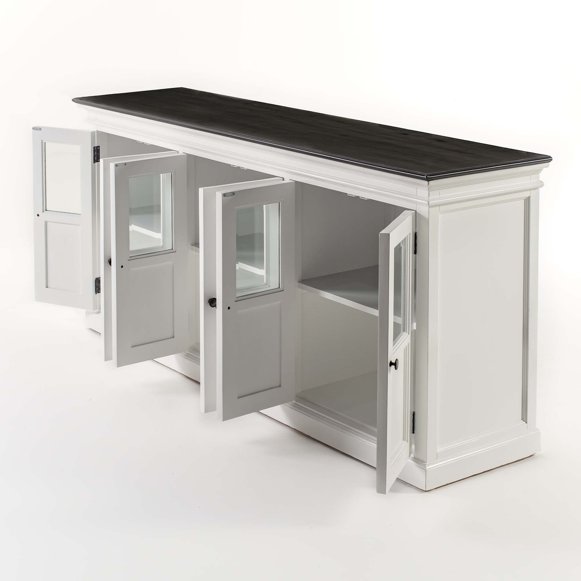 Halifax Contrast Farmhouse White & Black Buffet with 6 Glass Doors