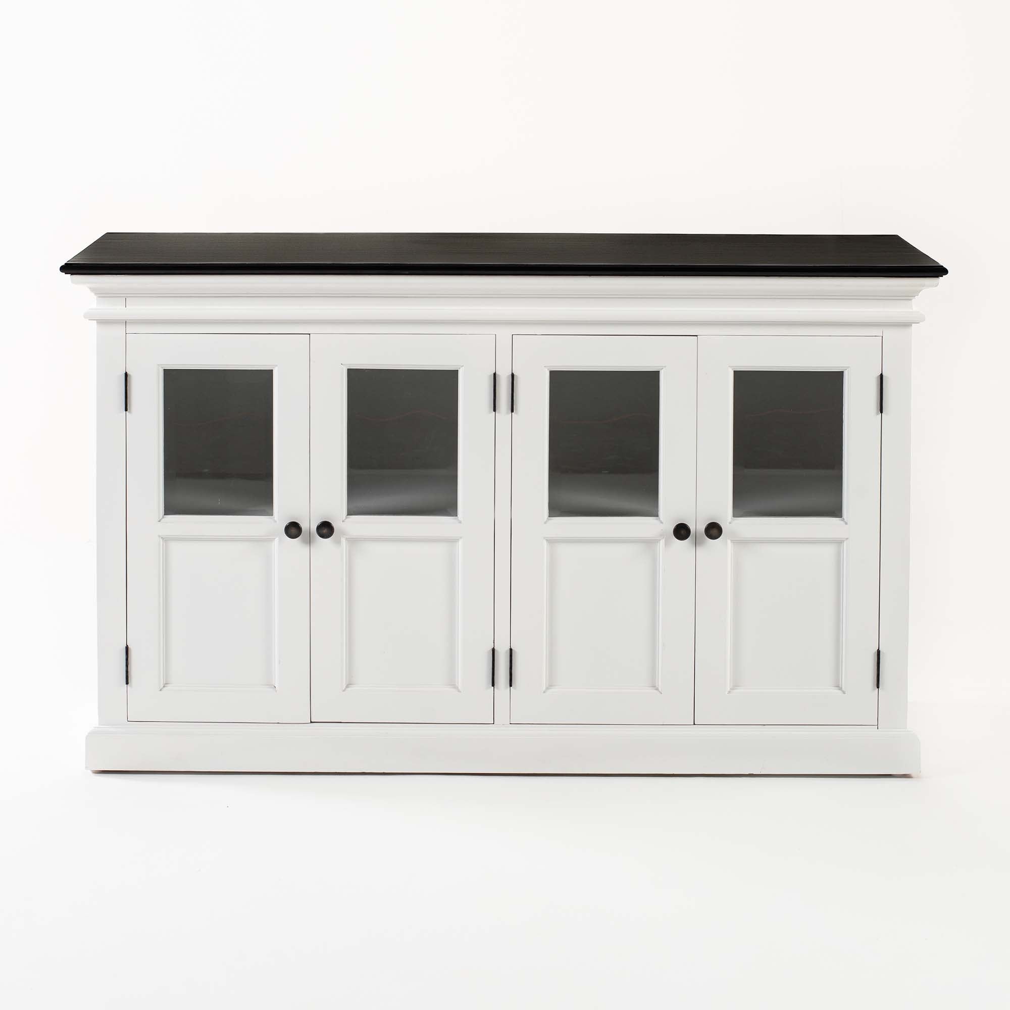 Halifax Contrast Farmhouse White & Black Buffet with 4 Glass Doors