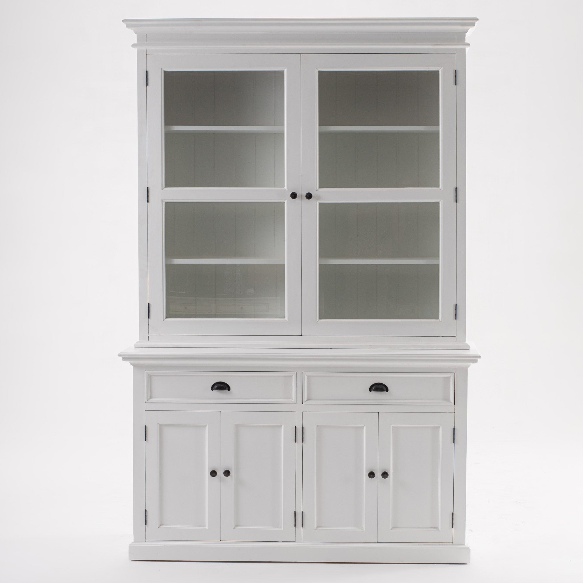 Halifax Coastal White Glass-Display Hutch Cabinet