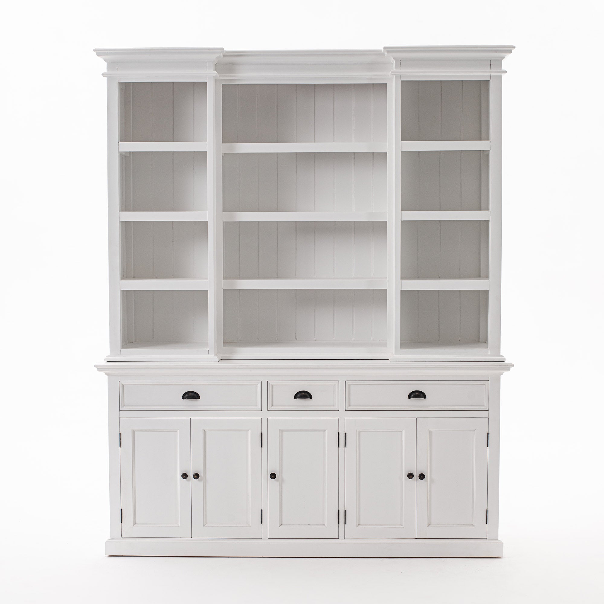 Halifax Coastal White Kitchen Hutch Cabinet with 5 Doors 3 Drawers