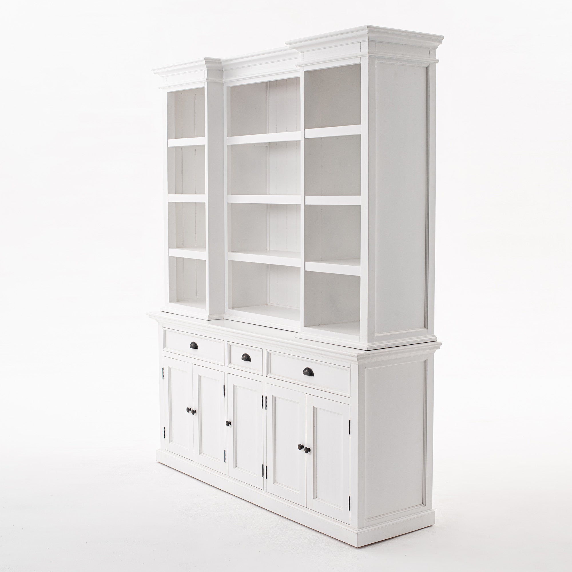 Halifax Coastal White Kitchen Hutch Cabinet with 5 Doors 3 Drawers