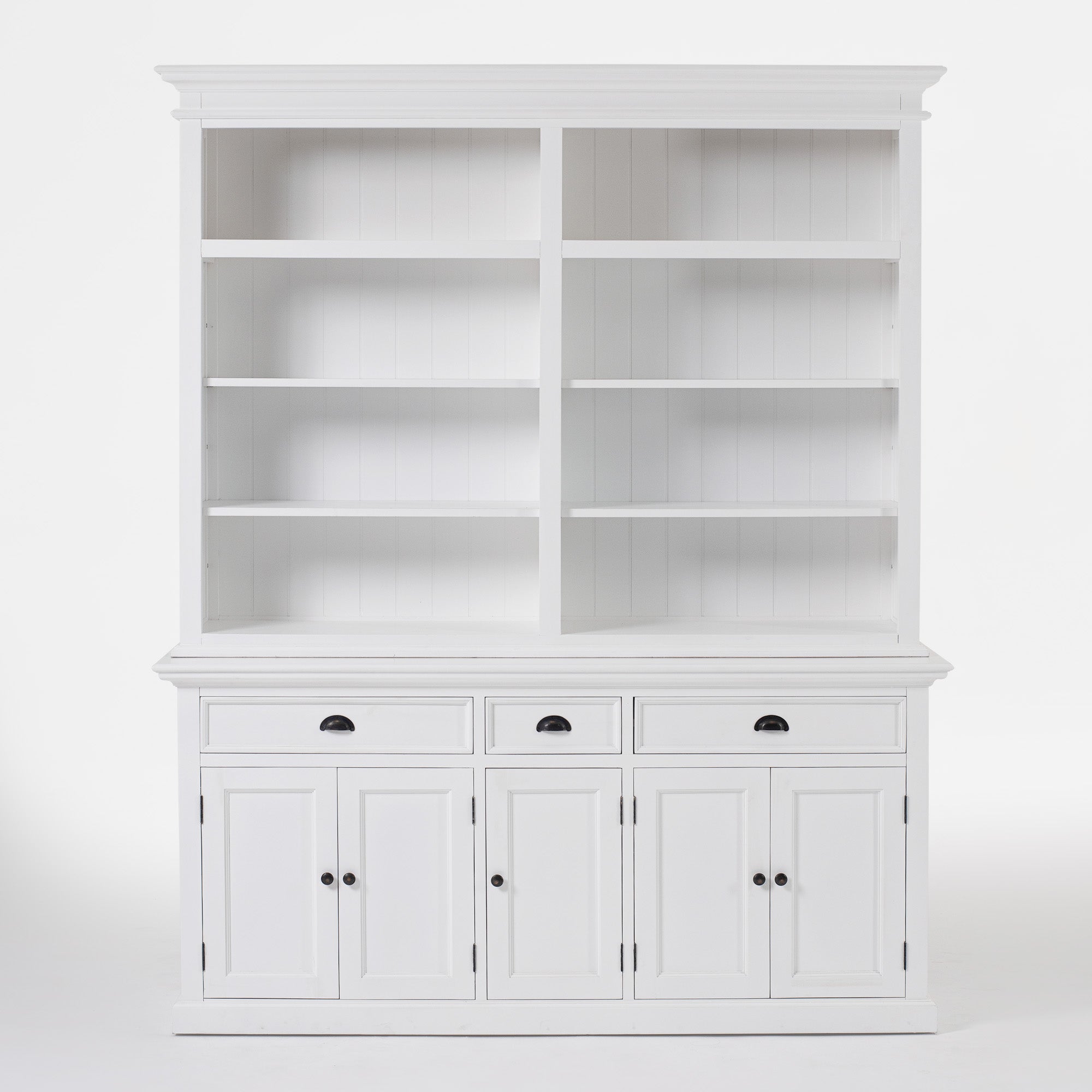 Halifax Coastal White Hutch Bookcase with 5 Doors 3 Drawers