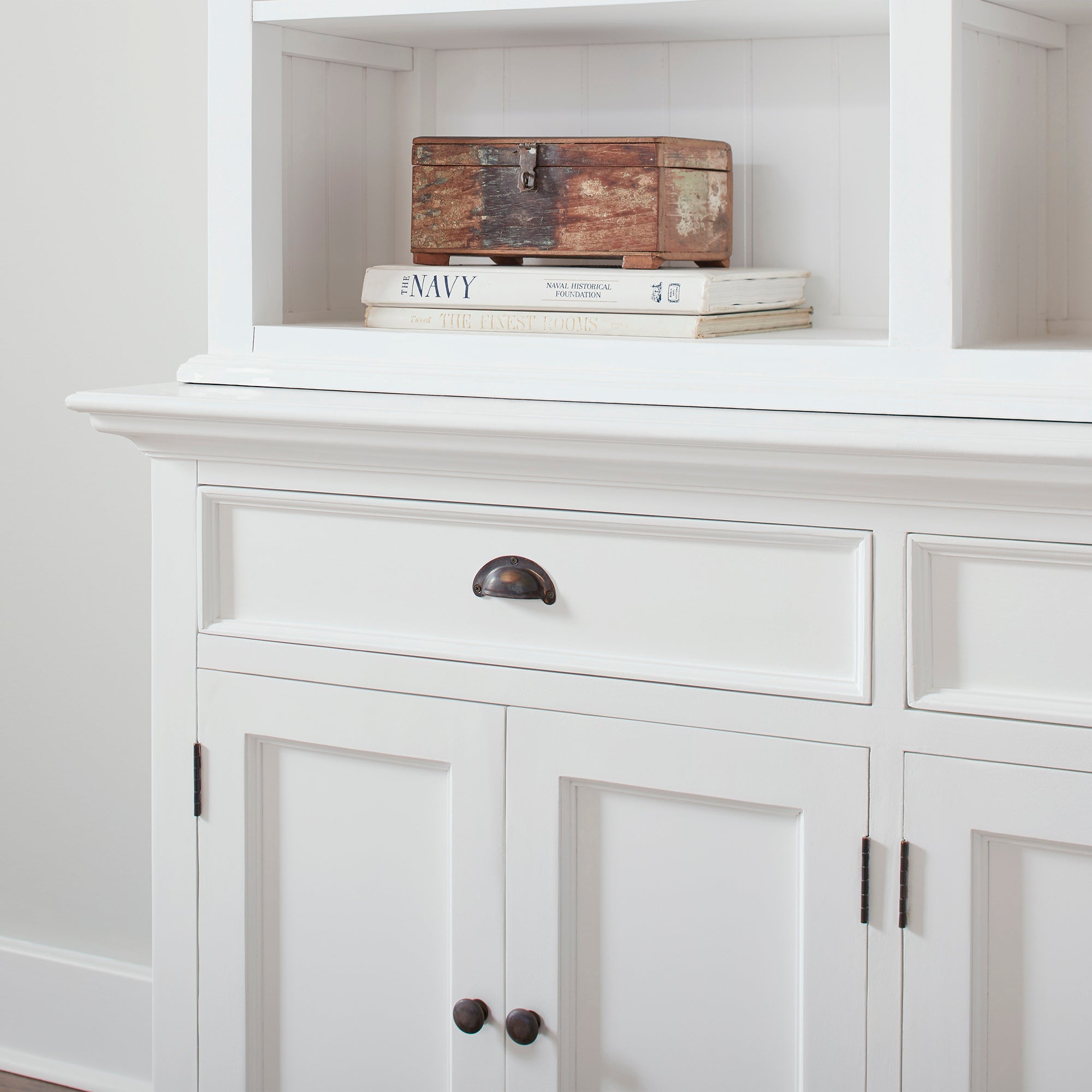 Halifax Coastal White Buffet Hutch Cabinet with 8 Shelves