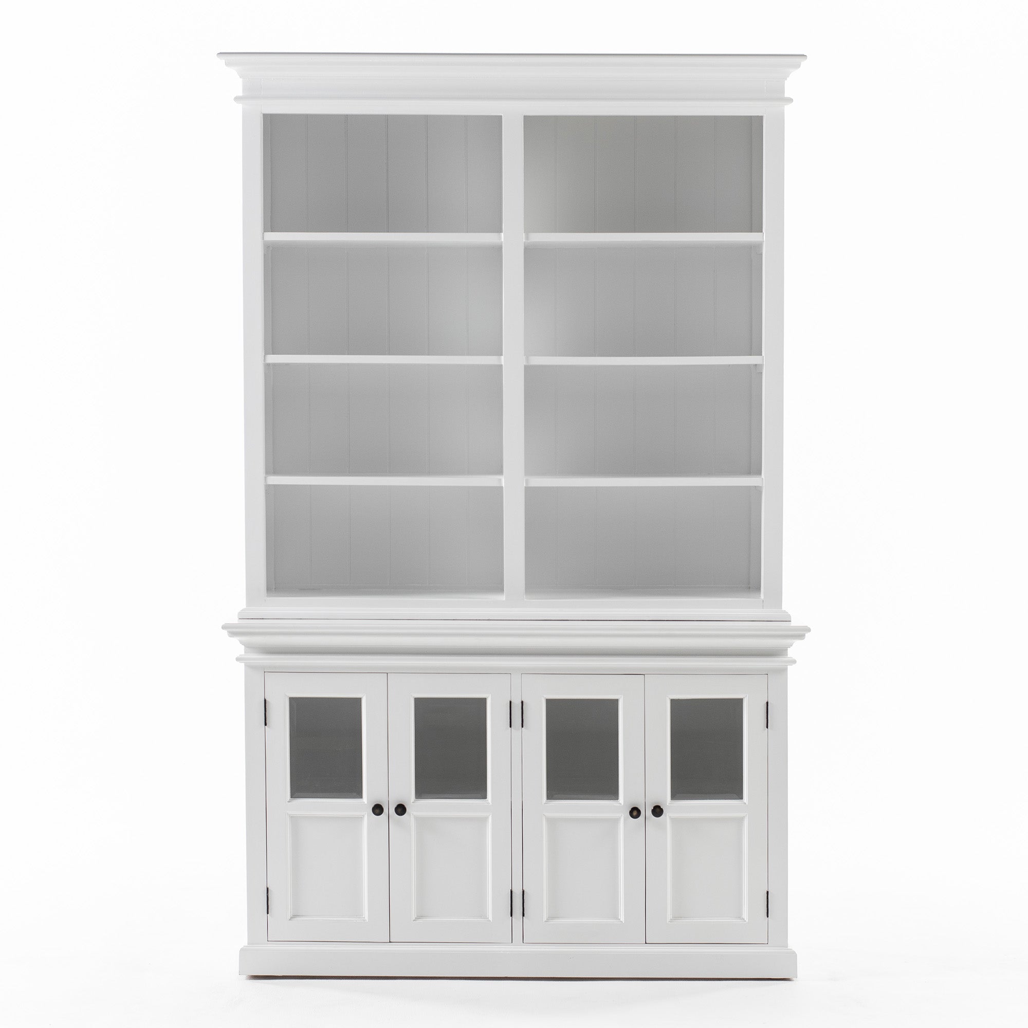 Halifax Coastal White Hutch Cabinet with 4 Glass Doors