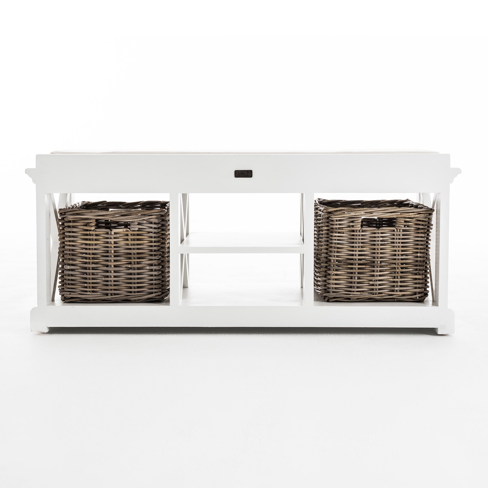 Halifax Coastal White Bench & Basket Set