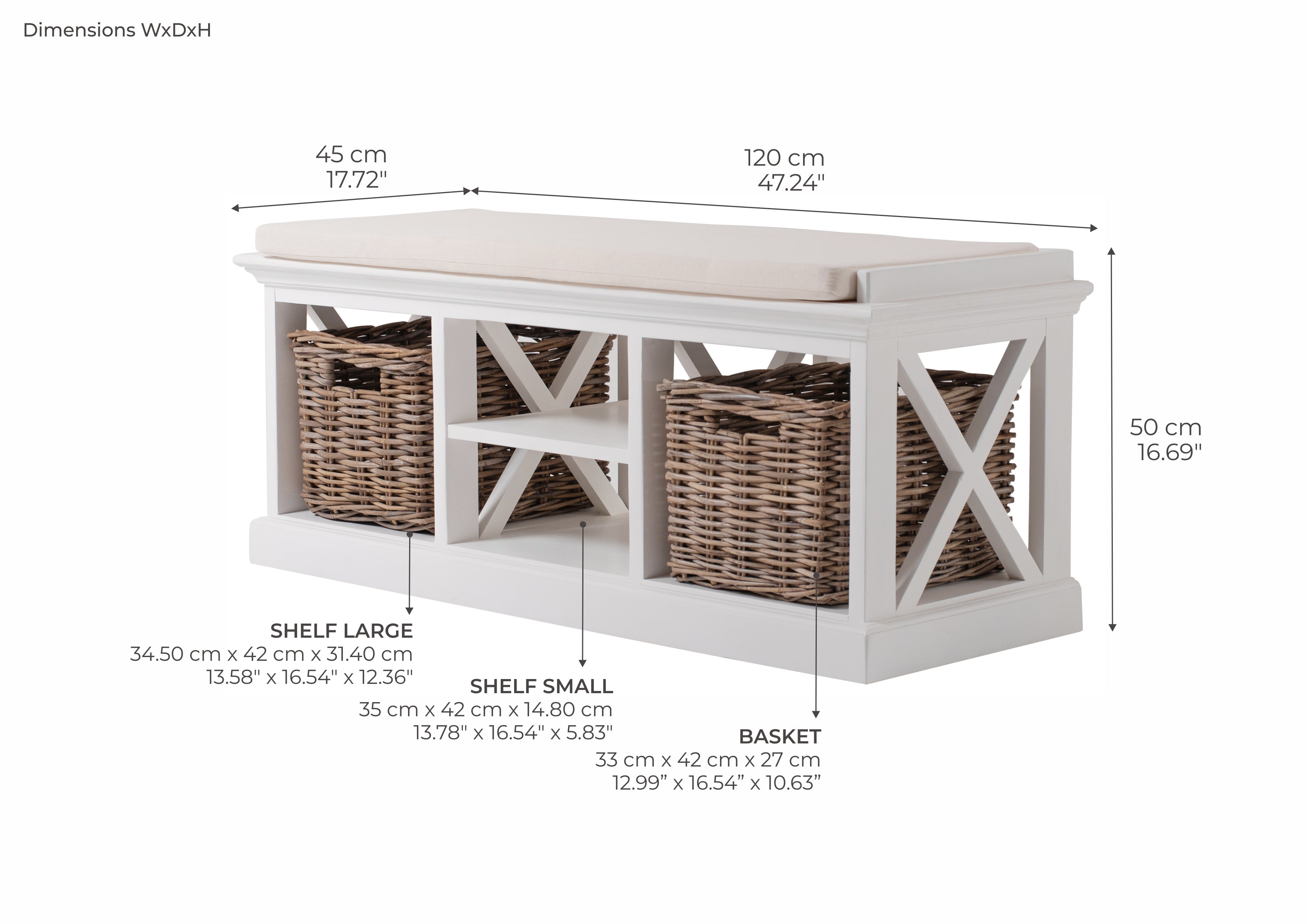 Halifax Coastal White Bench & Basket Set
