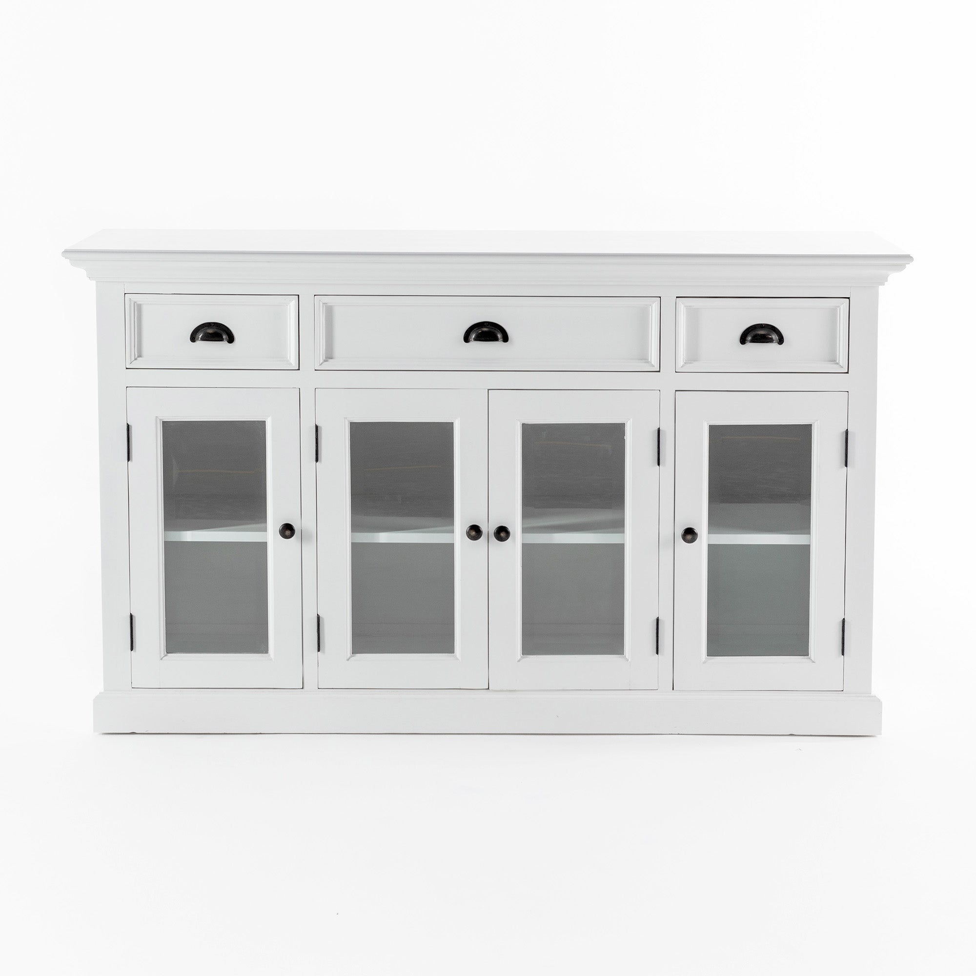 Halifax Coastal White Sideboard with 4 Glass Doors 3 Drawers 