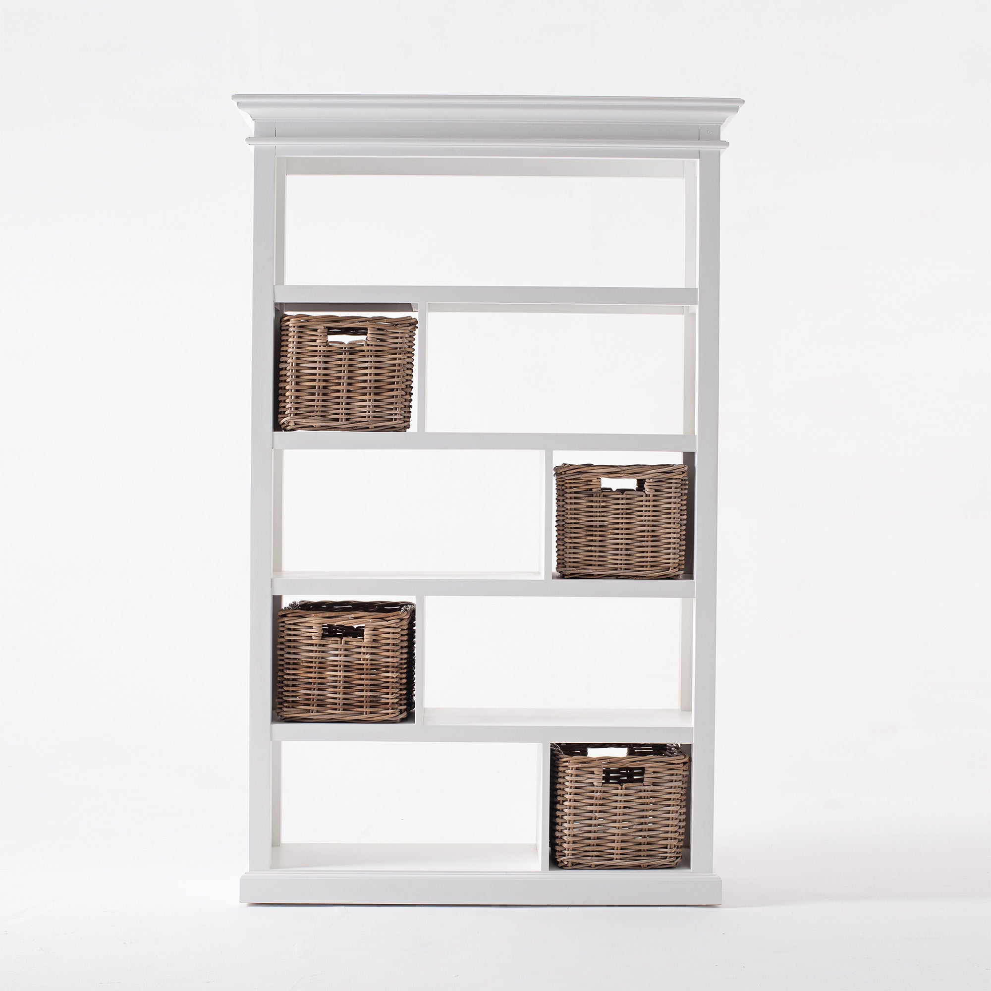 Halifax Coastal White Bookcase with Basket Set