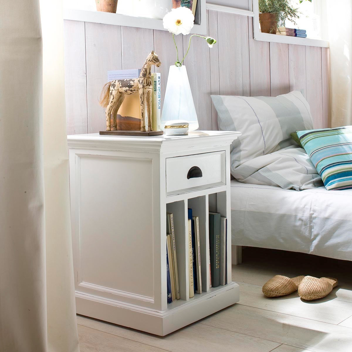 Halifax Coastal White Bedside Table with Dividers
