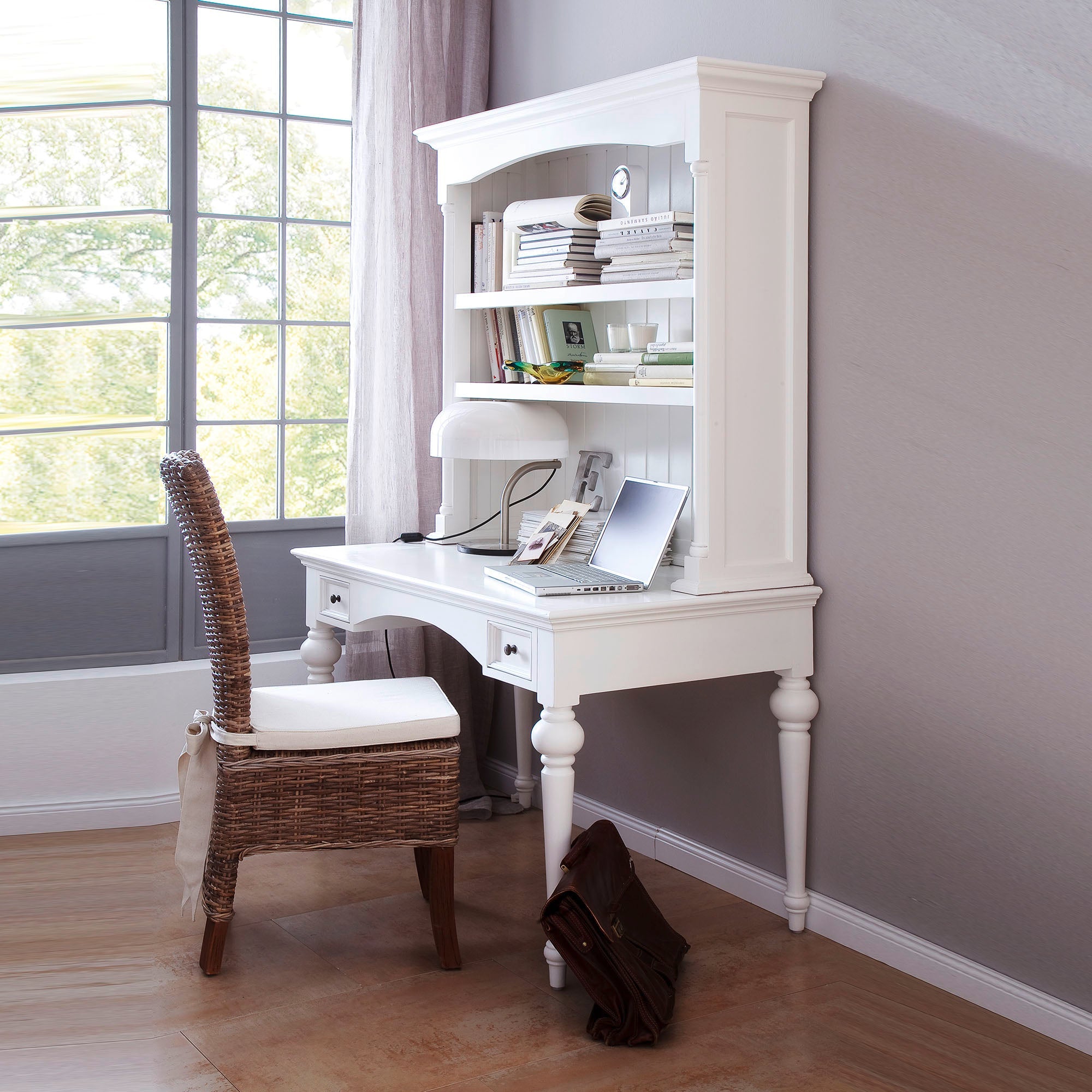 Provence French Country White Secretary Desk with Hutch